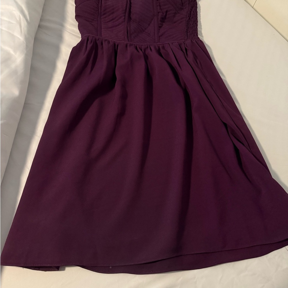 MM Couture Purple Ruched Strapless Dress
